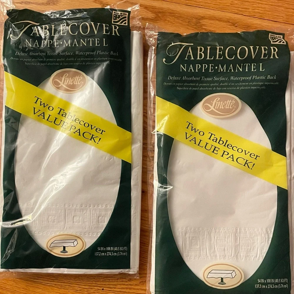 Linette Disposable Paper Tissue Tablecover -Waterproof Plastic Back- Value Pack